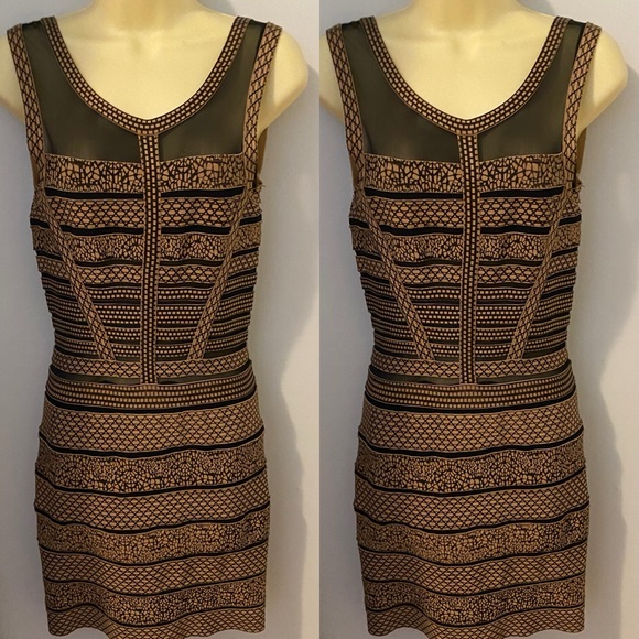 Gracia Bandage Dress Beige & Black Bodycon style Prom Cocktail Wedding size M - Picture 1 of 8